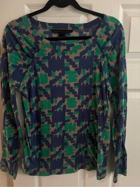 Marc by Marc Jacobs long sleeve blouse top green blue print comfy contemporary M